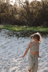 Gingham Ruffle Crop - Olive