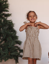 Gingham Ruffle Dress- Olive