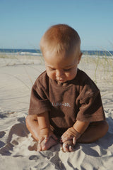 Terry Logo Tee Romper- Chocolate + Sky