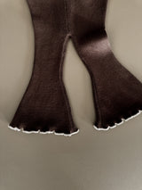 Flared Leggings - Carob with natural lettuce trim