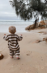 PRE ORDER French Terry Romper | Walnut Stripe