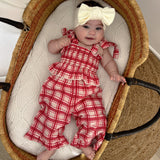 Plaid Frill Pants - Red