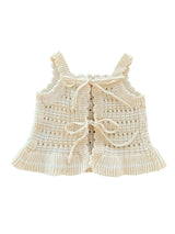 Crochet Tie Up Singlet Top | Buttermilk + Coconut Stripe