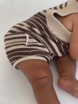 Stripe Romper | Dark Brown + Oat