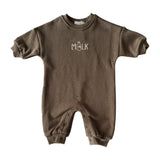 French Terry Romper | Milk (embroidered)