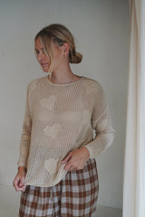Womens Crochet LOVE Pullover - Natural