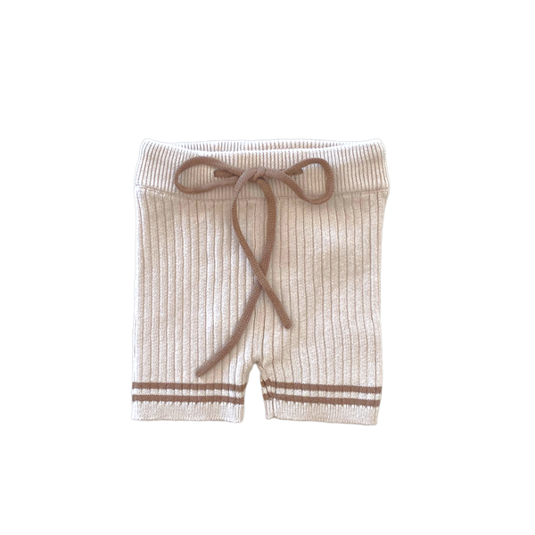 Lupa and Sol Retro Ribbed Bike Shorts | Oat with Mocha Stripes