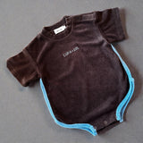 Terry Logo Tee Romper- Chocolate + Sky