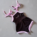 Terry Scrunch Romper- Chocolate + Blossom