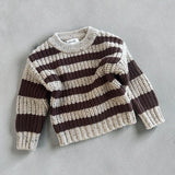 Chunky Knit Pullover - Cocoa + Speckled Stripe