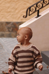 Chunky Knit Pullover - Cocoa + Speckled Stripe