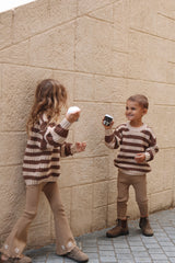 Chunky Knit Pullover - Cocoa + Speckled Stripe