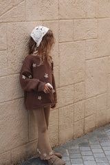 Flared Leggings - Latte with Embroidered Flowers