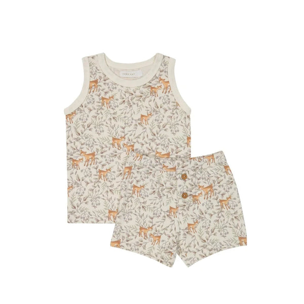 Jamie kay Organic Cotton Summer Pyjama Set - Deer Berries Egret