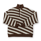 Grown Ladies Button Up Diagonal Stripe Pull Over - Espresso