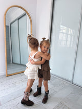 Crochet Tie Up Singlet Top | Buttermilk + Coconut Stripe