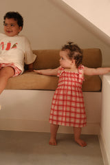 Plaid Ruffle Dress- Red