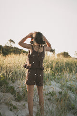 Starlight Tie Up Embroidered Singlet- Butter Choc