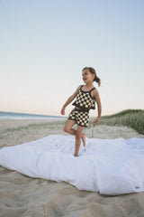 Checker Tie Up Singlet- Butter Choc