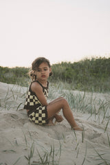 Checker Tie Up Singlet- Butter Choc