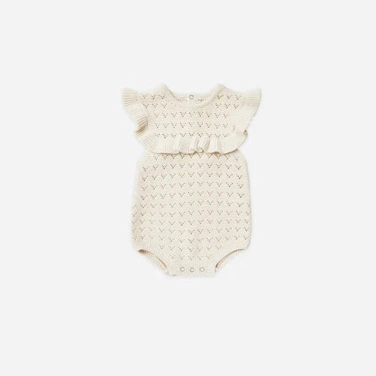 Quincy Mae Pointelle Ruffle Romper | Natural