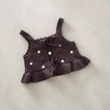 Starlight Tie Up Embroidered Singlet- Butter Choc