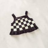 Checker Tie Up Singlet- Butter Choc