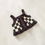 Checker Tie Up Singlet- Butter Choc