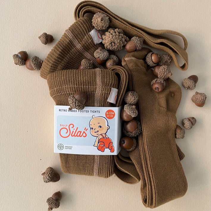 Silly Silas Footed Tights- Acorn Brown