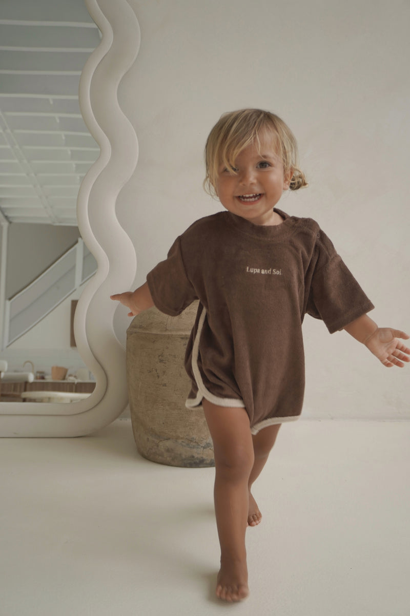 Terry Logo Romper | Chocolate