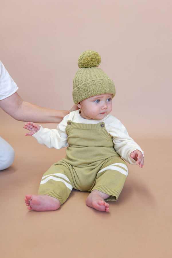Grown Knitted Stripe Overalls - Sage