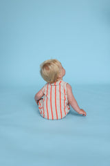 Grown Knitted Terry Striped Romper - Dune/Rosso