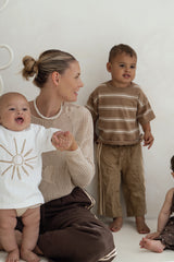 Knitted Stripe Tee - Latte + Natural