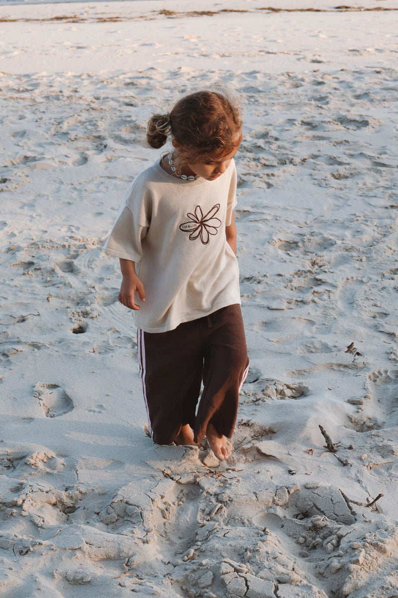 Flower Logo Embroidered Tee | Natural