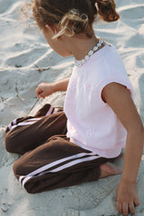 Kids Linen Racer Pants - Espresso + Blossom
