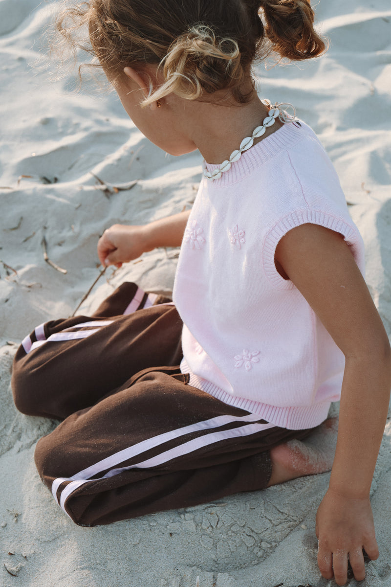 Kids Linen Racer Pants - Espresso + Blossom