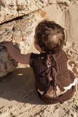Crochet Tie Up Singlet - Espresso + Blossom