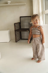 Gingham Ruffle Crop - Chocolate