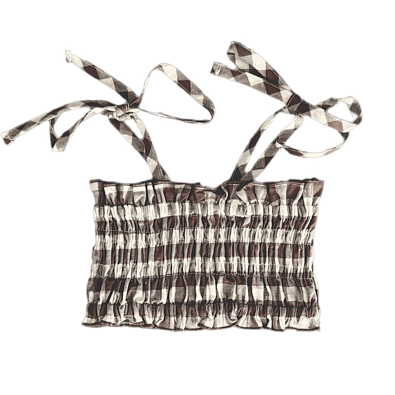 Gingham Ruffle Crop - Chocolate