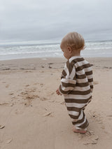 French Terry Romper | Walnut Stripe