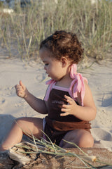 Terry Scrunch Romper- Chocolate + Blossom