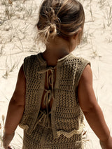 Crochet Tie Up Singlet - Olive + Butter