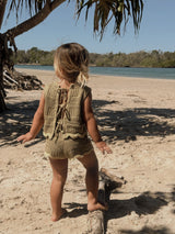 Crochet Tie Up Singlet - Olive + Butter