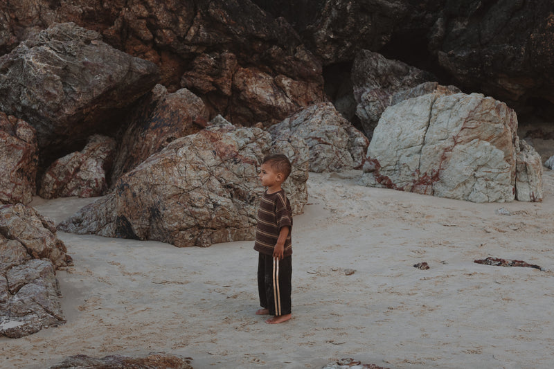 Kids Linen Racer Pants - Espresso + Natural