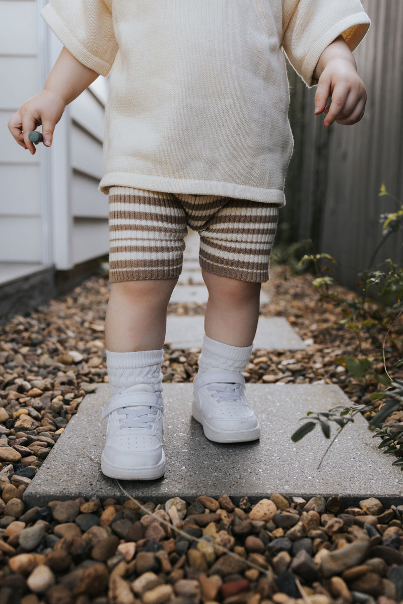 Ribbed Bike Shorts | Almond + Buttercream