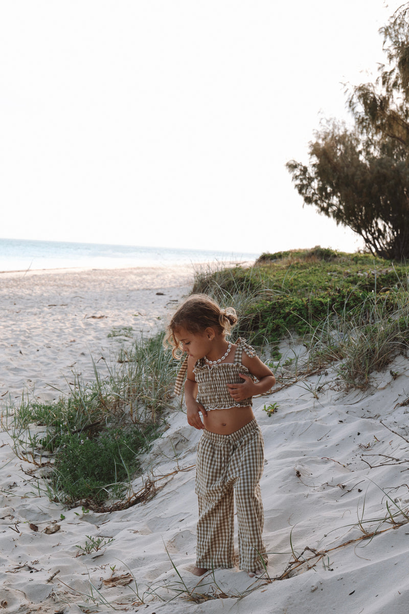 Gingham Ruffle Crop - Olive
