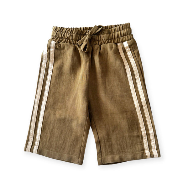 Kids Linen Racer Pants - Olive + Natural