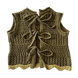 Crochet Tie Up Singlet - Olive + Butter