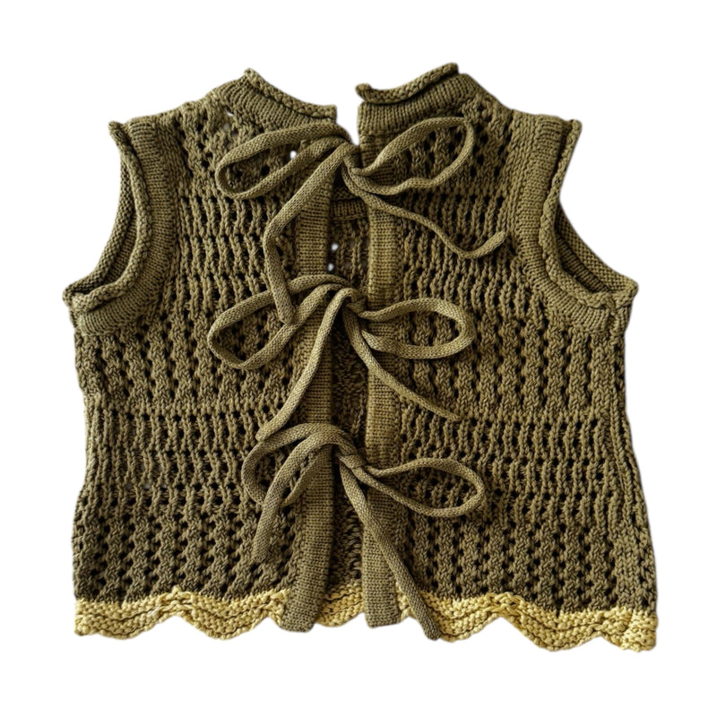 Crochet Tie Up Singlet - Olive + Butter