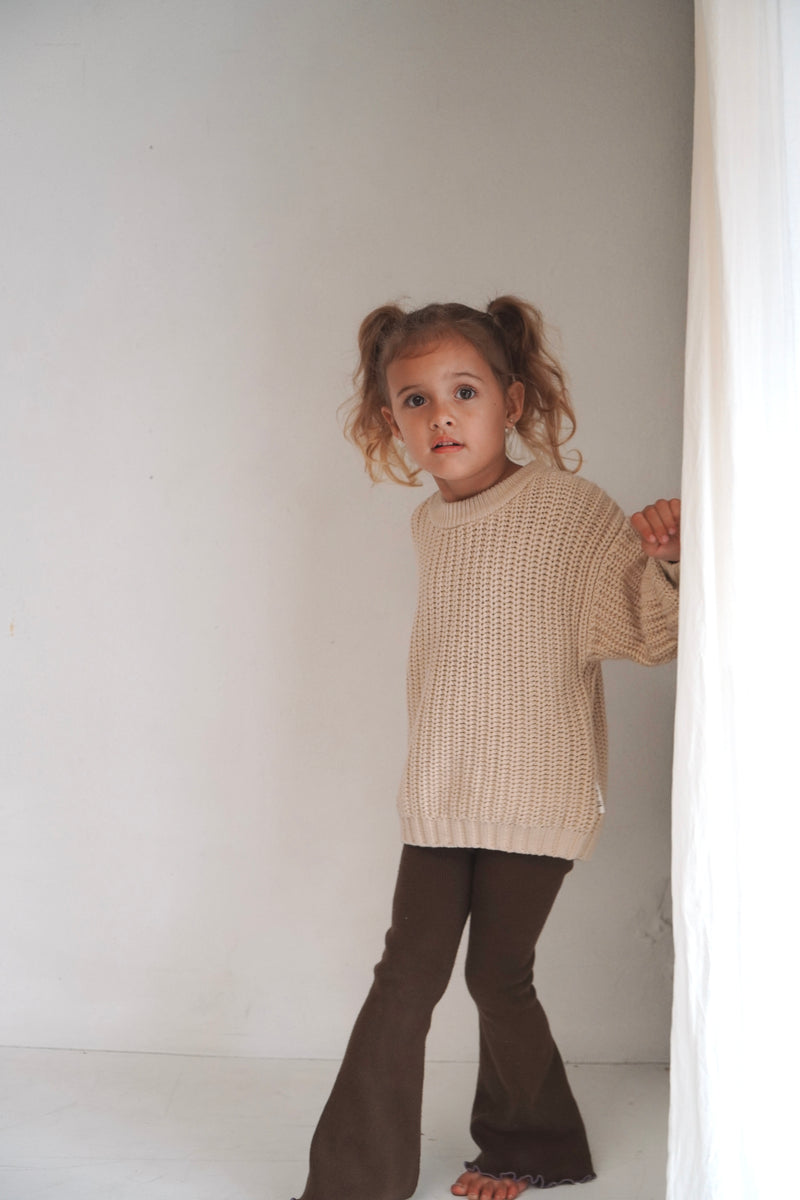 Flared Leggings - Bark with Grape Lettuce Trim